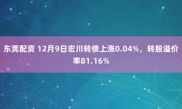 东莞配资 12月9日宏川转债上涨0.04%，转股溢价率81.16%